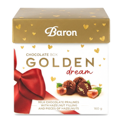 Цукерки праліне з молочного шоколаду Baron Golden dream з горіховою начинкою 160 г 6271500 фото Деліціо фуд