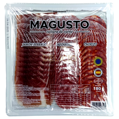 Нарізка Magusto Jamon Serrano + Chorizo + Salchichon 180г 6270564 фото Деліціо фуд