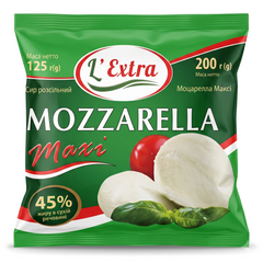 Сир L'Extra Mozzarella Maxi 45% 125г 6271623 фото Деліціо фуд