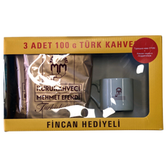 Набір кава турецька з чашкою і блюдцем Kurukahveci Mehmet Efendi 3уп по 100г
