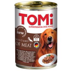 Вологий корм для собак TOMi п'ять видів м'яса 400 г ж/б