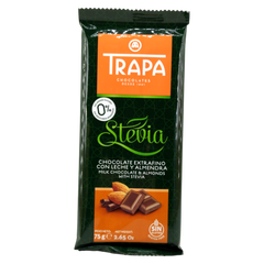 Шоколад Trapa Stevia молочний з мигдалем 75 г 6261427 фото Деліціо фуд
