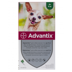 Краплі Bayer Адвантікс від заражень екто паразитами для собак до 4 кг 1 піпетка